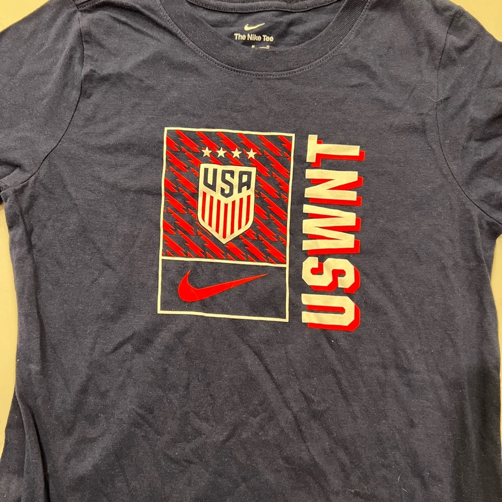 Nike Blue and Red Long Sleeve Tee with US Soccer Design